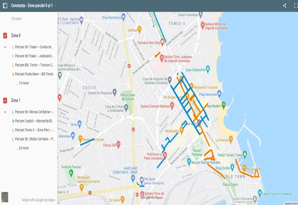 Hartă interactivă a parcările din municipiul Constanța