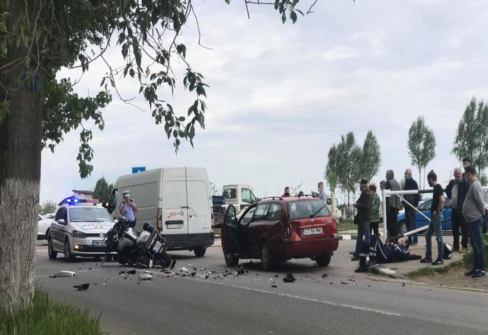 Polițist pe motocicletă, accidentat în misiune