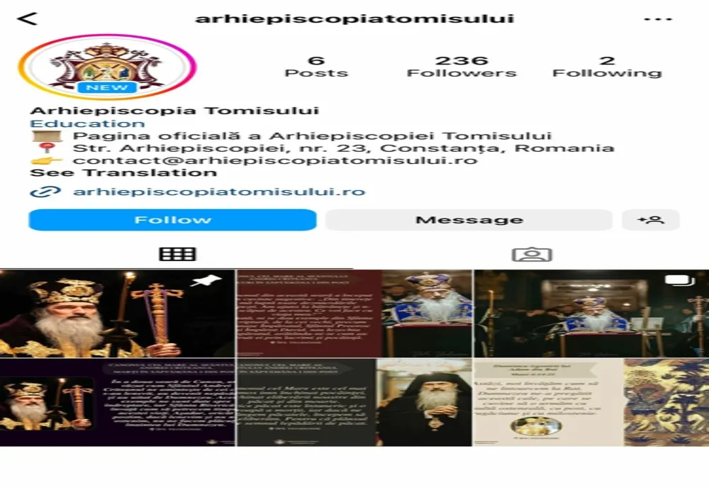 După Facebook și Tik Tok Arhiepiscopia Tomisului are și cont de Instagram