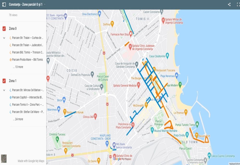 Hartă interactivă a parcările din municipiul Constanța