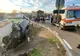 FOTO Mașină făcută praf după ce a intrat într-un gard și s-a răsturnat 